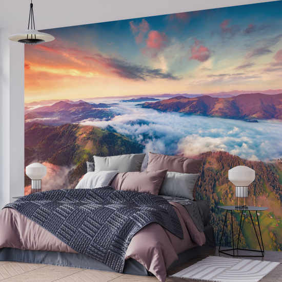 Papel pintado panorámico - Montañas nubes
