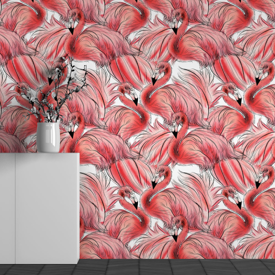 Papel pintado panorámico - Motivo Flamencos rosas