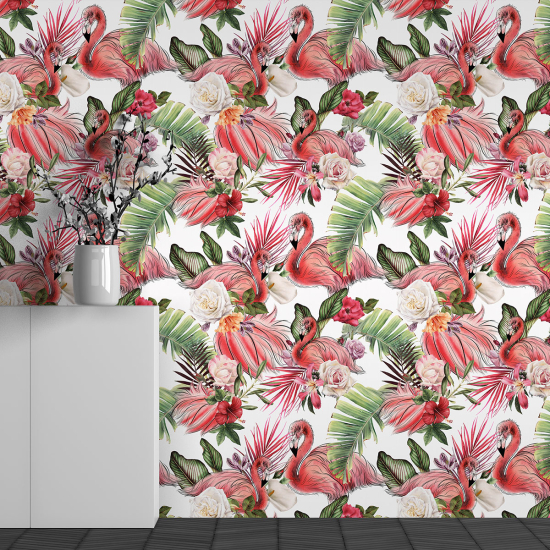 Papel pintado panorámico - Motivo Flamencos rosas