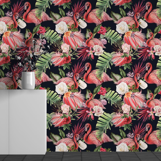 Papel pintado panorámico - Motivo Flamencos rosas