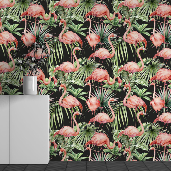 Papel pintado panorámico - Motivo Flamencos rosas
