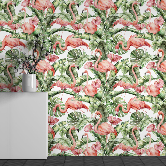 Papel pintado panorámico - Motivo Flamencos rosas