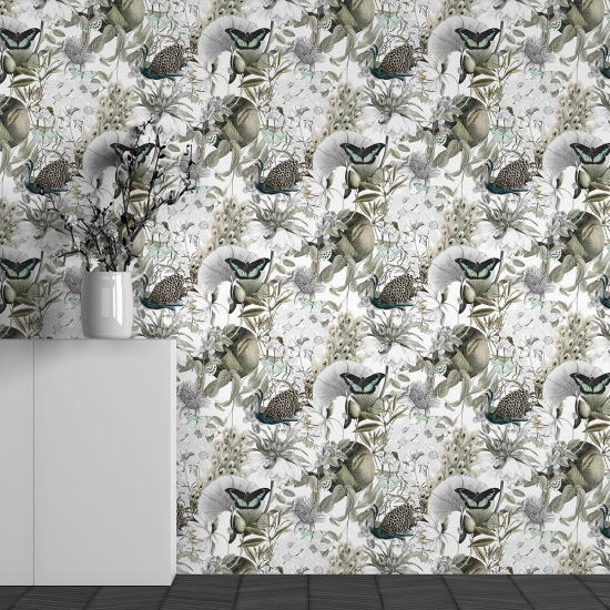Papel pintado panorámico - Motivo Flores Mariposas