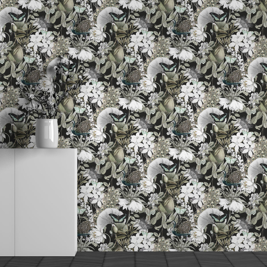 Papel pintado panorámico - Motivo Flores Mariposas