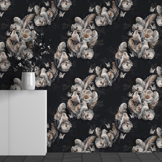 Papel pintado panorámico - Motivo Flores Pájaros
