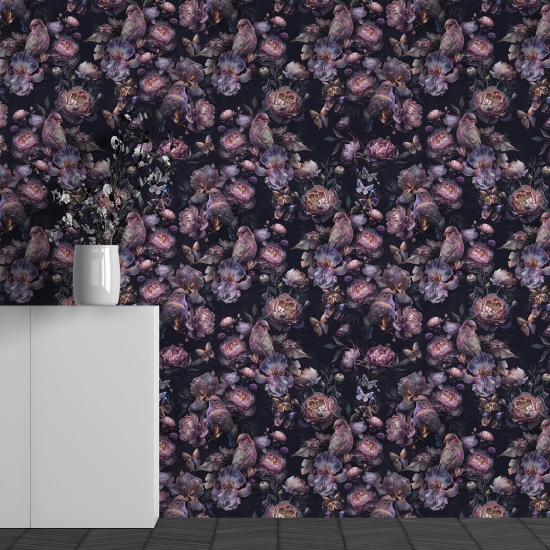 Papel pintado panorámico - Motivo Flores Pájaros