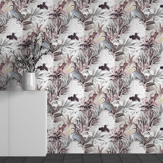 Papel pintado panorámico - Motivo Flores Pájaros