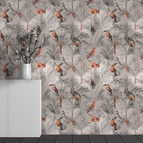 Papel pintado panorámico - Motivo Flores Pájaros