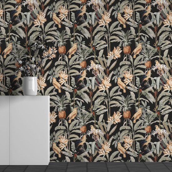 Papel pintado panorámico - Motivo Flores Pájaros