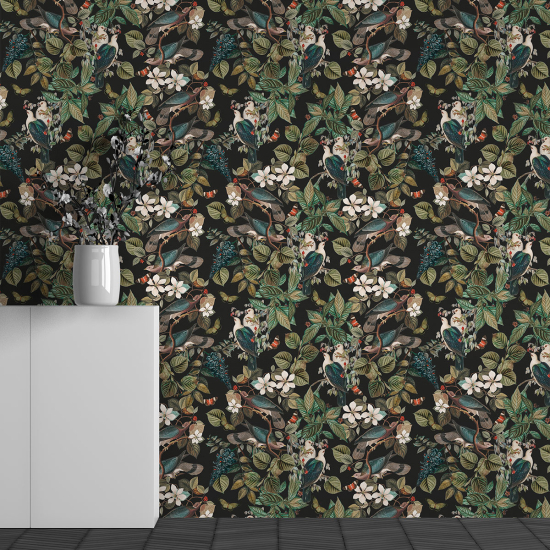 Papel pintado panorámico - Motivo Flores Pájaros