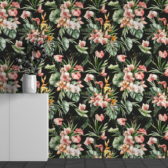 Papel pintado panorámico - Motivo Flores tropicales