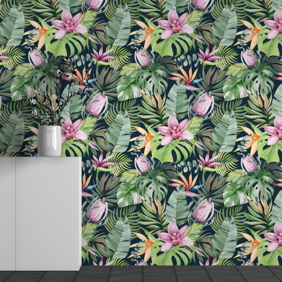 Papel pintado panorámico - Motivo flores tropicales