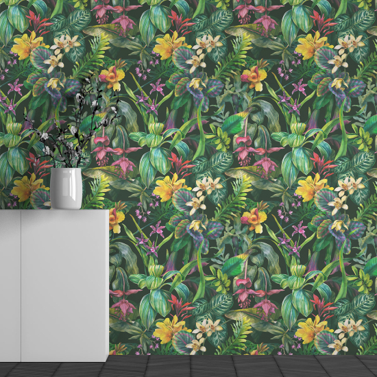Papel pintado panorámico - Motivo flores tropicales
