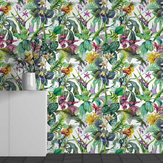 Papel pintado panorámico - Motivo flores tropicales