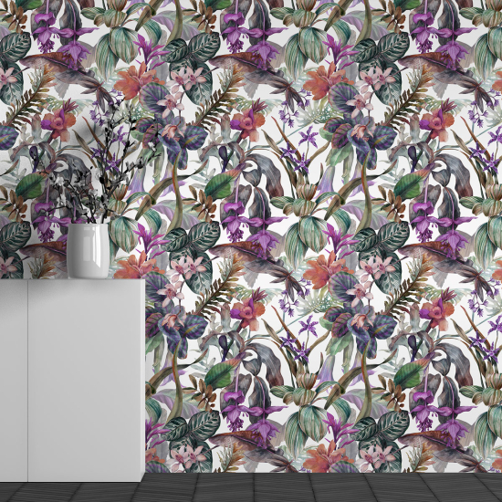 Papel pintado panorámico - Motivo flores tropicales