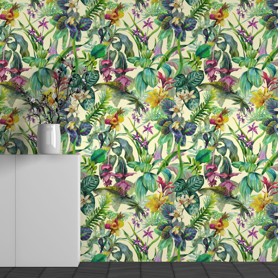 Papel pintado panorámico - Motivo flores tropicales