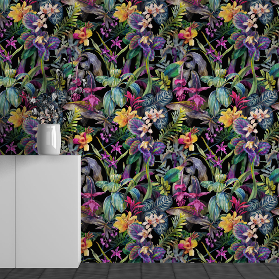 Papel pintado panorámico - Motivo flores tropicales