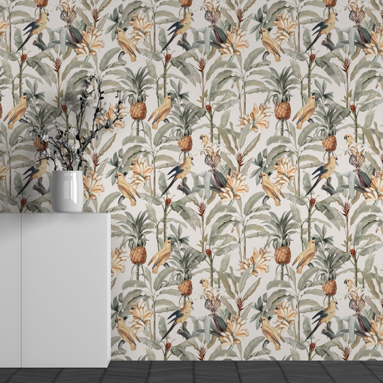 Papel pintado panorámico - Motivo Pájaros Piñas