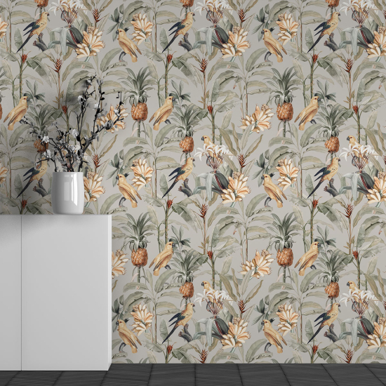 Papel pintado panorámico - Motivo Pájaros Piñas