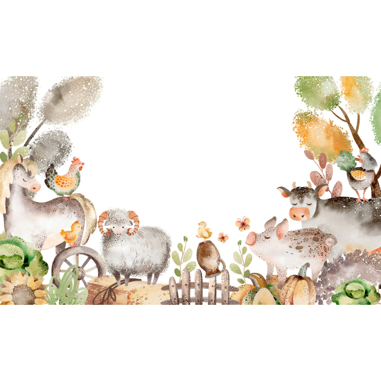 Papel pintado panorámico Niños - Animales de la Granja