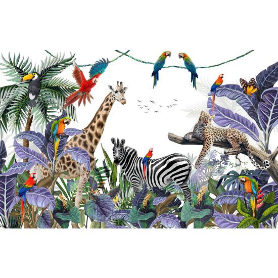 Papel pintado panorámico Niños - Animales de la Selva
