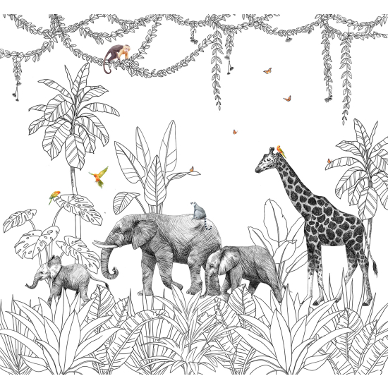 Papel pintado panorámico Niños - Animales de la Selva