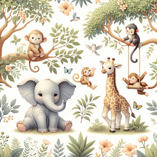 Papel pintado panorámico Niños - Animales de la Selva