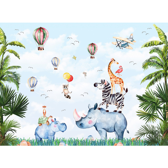 Papel pintado panorámico Niños - Animales de la Selva