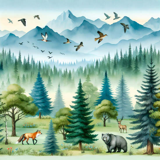 Papel pintado panorámico Niños - Animales del Bosque