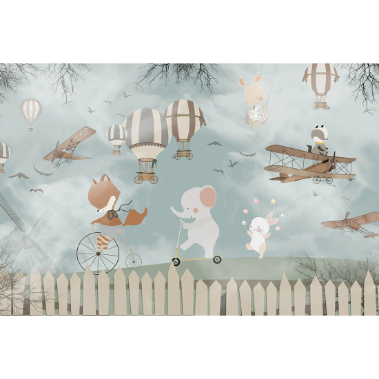 Papel pintado panorámico Niños - Animales Globos aerostáticos