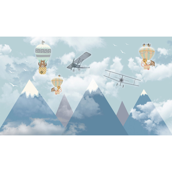 Papel pintado panorámico Niños - Animales Globos aerostáticos