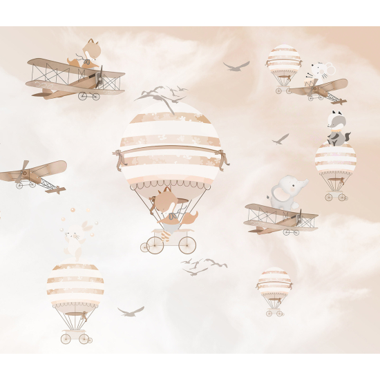 Papel pintado panorámico Niños - Animales Globos aerostáticos