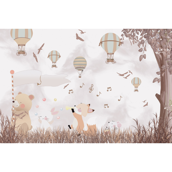 Papel pintado panorámico Niños - Animales Globos aerostáticos