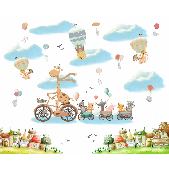 Papel pintado panorámico Niños - Animales Globos aerostáticos