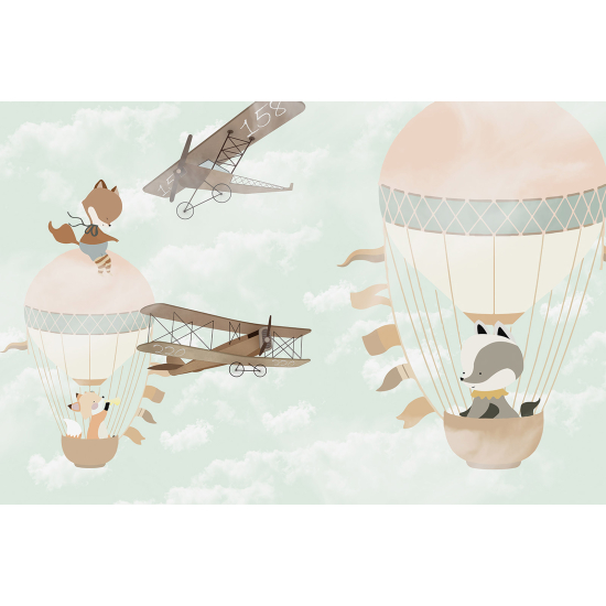 Papel pintado panorámico Niños - Animales Globos aerostáticos