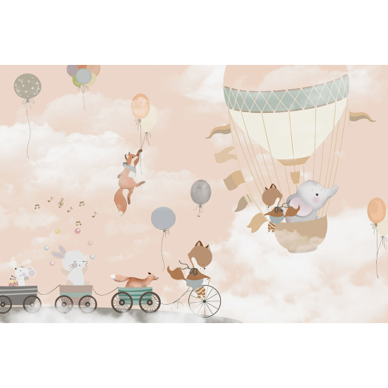 Papel pintado panorámico Niños - Animales Globos aerostáticos