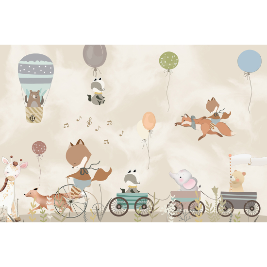 Papel pintado panorámico Niños - Animales Globos aerostáticos