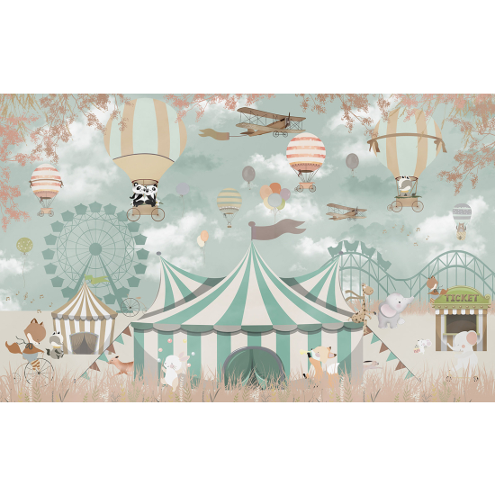 Papel pintado panorámico Niños - Animales Globos aerostáticos
