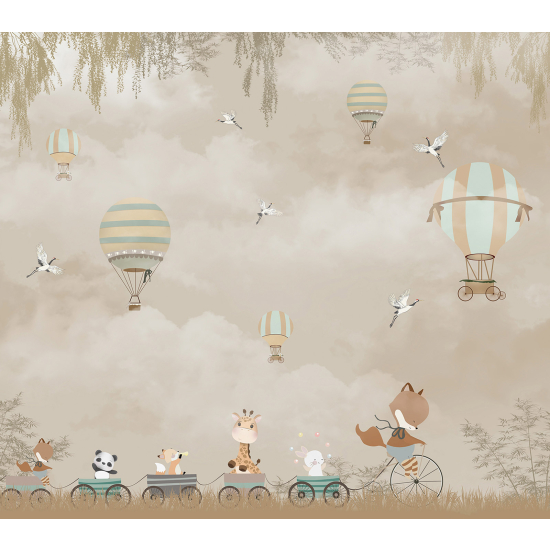 Papel pintado panorámico Niños - Animales Globos aerostáticos
