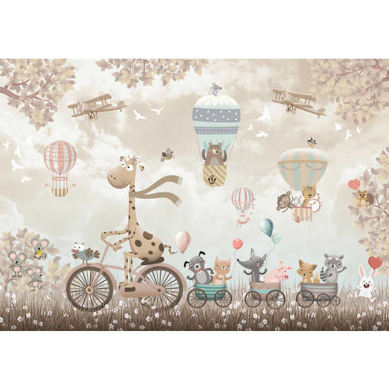 Papel pintado panorámico Niños - Animales Globos aerostáticos