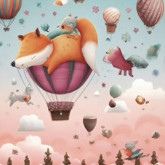 Papel pintado panorámico Niños - Animales Globos aerostáticos