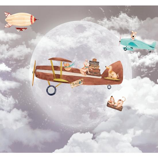 Papel pintado panorámico Niños - Aviones Luna