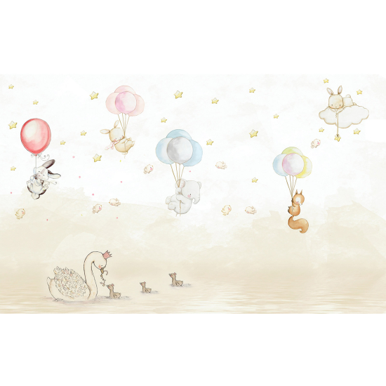 Papel pintado panorámico Niños - Globos Animales