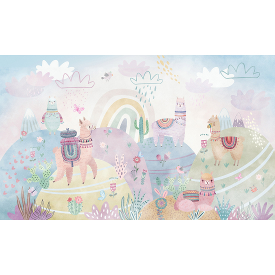 Papel pintado panorámico Niños - Llamas