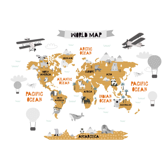 Papel pintado panorámico Niños - Mapa del mundo