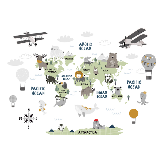 Papel pintado panorámico Niños - Mapa del Mundo
