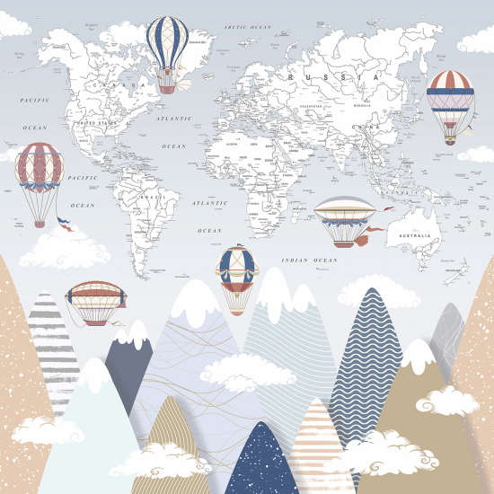 Papel pintado panorámico Niños - Mapa del Mundo