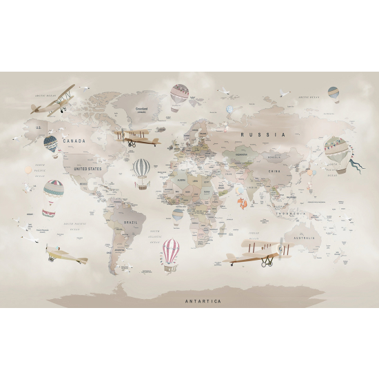 Papel pintado panorámico Niños - Mapa del mundo