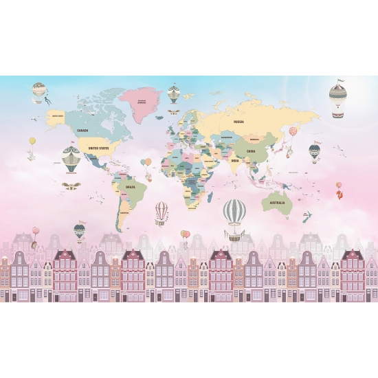 Papel pintado panorámico Niños - Mapa del mundo