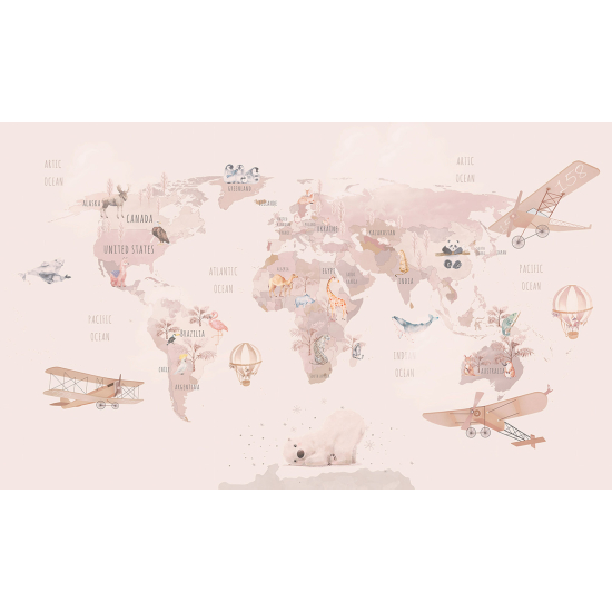 Papel pintado panorámico Niños - Mapa del mundo